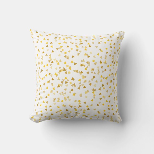 Golden Hearts Confetti Throw Pillow (Front)