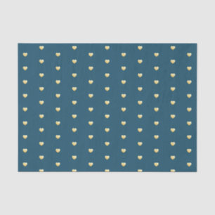 Golden Hearts Faux Foil Pattern on Teal Tissue Paper