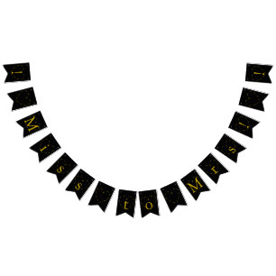 Golden Hearts on Black Miss to Mrs Bridal Shower Bunting Flags
