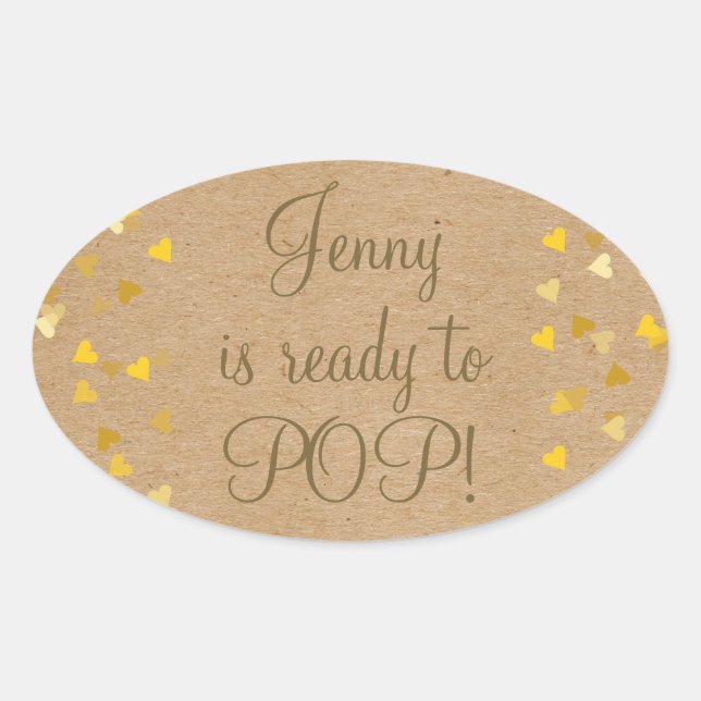 Golden Hearts She's Ready to Pop Baby Shower Favou Oval Sticker (Front)