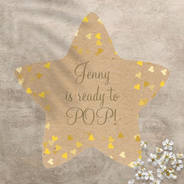 Golden Hearts She's Ready to Pop Baby Shower Favou Star Sticker (Golden Hearts She's Ready to Pop Baby Shower Favor Star Sticker)