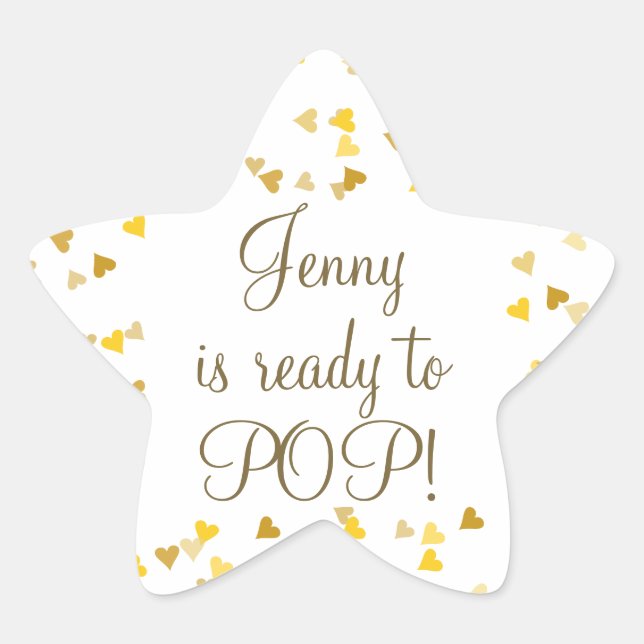 Golden Hearts She's Ready to Pop Baby Shower Favou Star Sticker (Front)