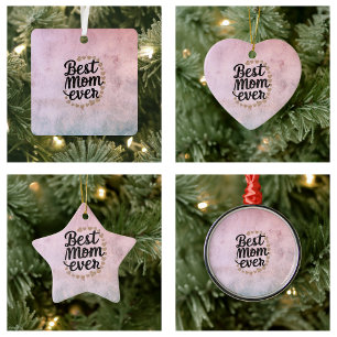 Golden Hearts Trendy Script Best Mom Ever Modern Ceramic Ornament