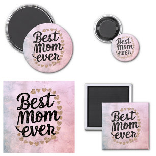Golden Hearts Trendy Script Best Mom Ever Modern Magnet