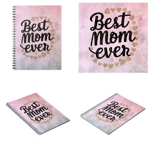 Golden Hearts Trendy Script Best Mom Ever Modern Notebook