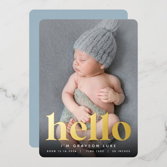 Golden Hello | Foil Birth Announcement (Front/Back)