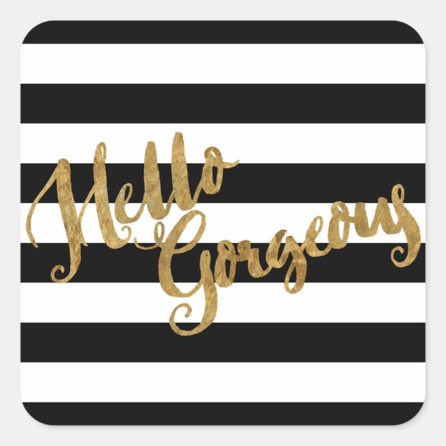 Golden Hello Gorgeous Stripes Square Sticker (Front)