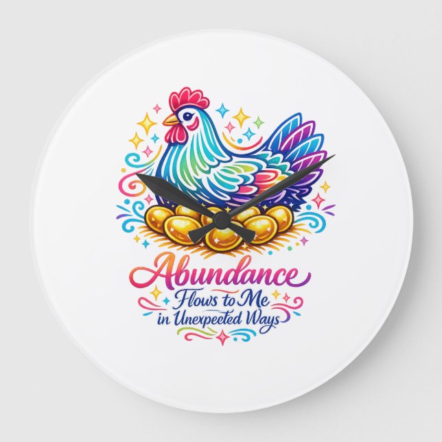 Golden Hen 8 Gold Eggs Abundance Wall Clock (Front)