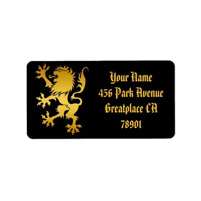 Golden Heraldic Lion Address Lable Label (Front)