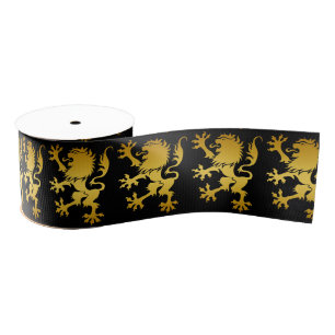 Golden Heraldic Lion Ribbon Grosgrain Ribbon