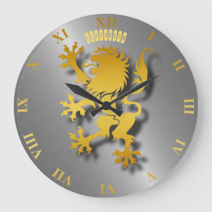 Golden Heraldic Lion  With Shadows Clock
