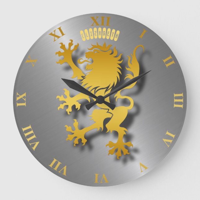 Golden Heraldic Lion  With Shadows Clock (Front)