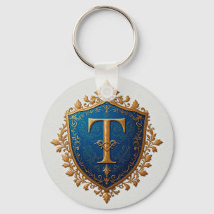 Golden Heraldic Shield Letter T Royal Monogram ✨ Keychain