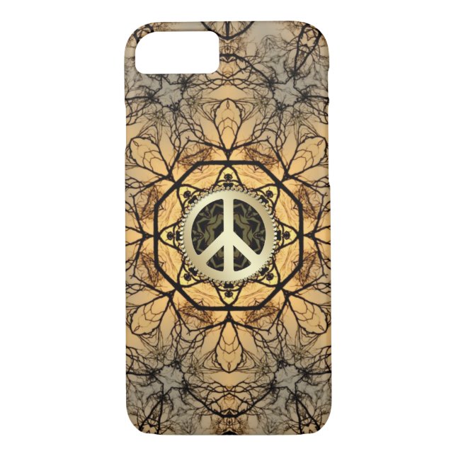 Golden Hexagon Forest Peace Sign iPhone 7 Case (Back)