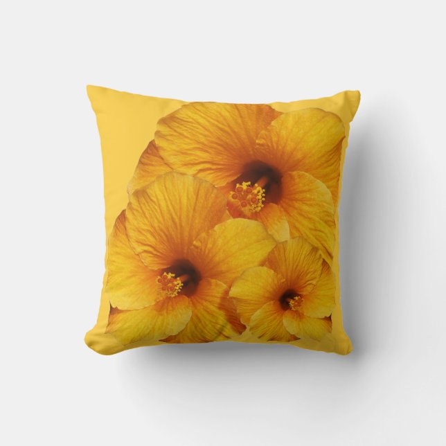 Golden Hibiscus Flowers Bouquet Throw Pillow (Front)