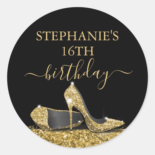 Golden High Heels Custom Birthday Classic Round Sticker (Front)