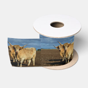 Golden Highlands: The Grace of Fawn-Coloured Cows Satin Ribbon