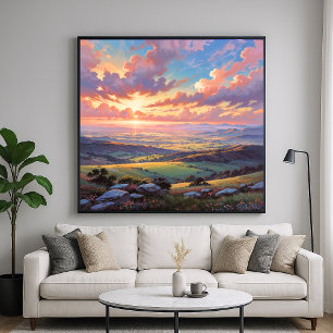 Golden Hills - Vibrant Landscape Illustration Poster