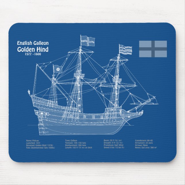 Golden Hind - Ship Blueprint Plans ABD Mouse Pad (Front)