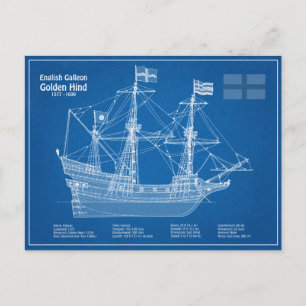 Golden Hind - Ship Blueprint Plans ABD Postcard