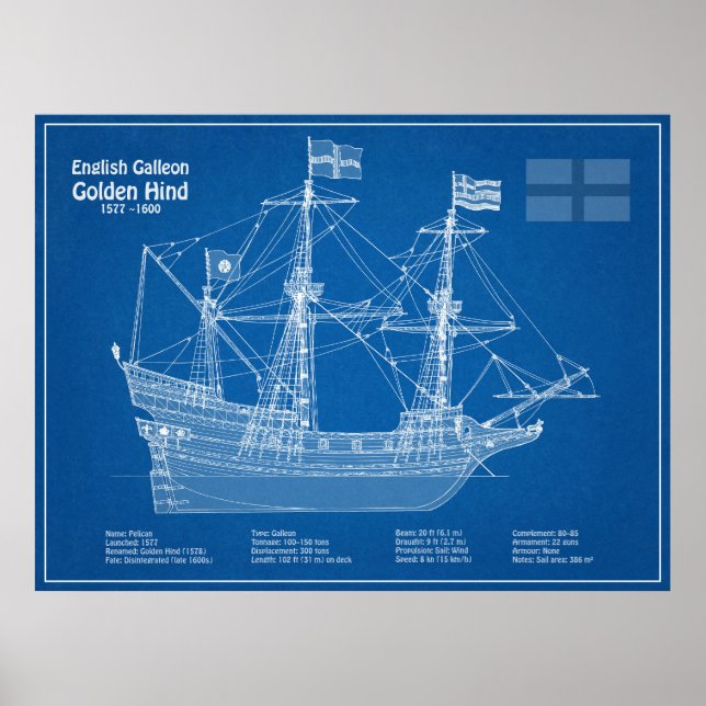 Golden Hind - Ship Blueprint Plans ABD Poster (Front)