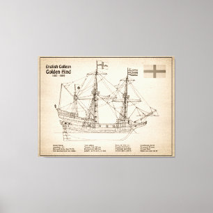 Golden Hind - Ship Blueprint Plans SD Canvas Print