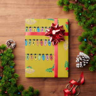 Golden Holiday Greetings & New Year Wrapping Paper