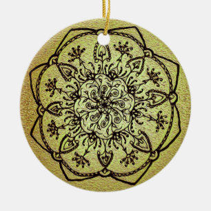 Golden Holiday Mandala Ceramic Ornament