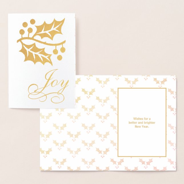Golden Holly and Joy Christmas Holiday Foil Card (Display)