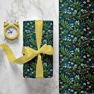 Golden Holly and Winter Foliage Wrapping Paper