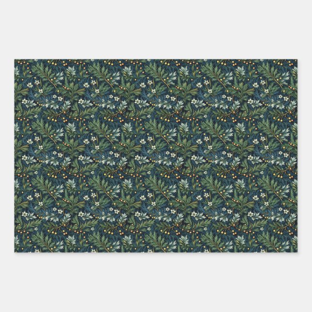 Golden Holly and Winter Foliage Wrapping Paper Sheet (Front)
