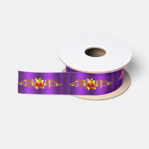 Golden Holly on Purple Christmas Satin Ribbon