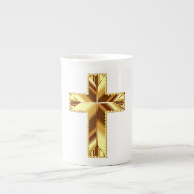 GOLDEN HOLY CROSS BONE CHINA MUG (Front)