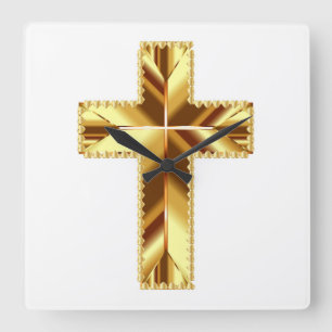 GOLDEN HOLY CROSS SQUARE WALL CLOCK