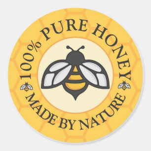 Golden Honey Bee & Honeycomb - 100% Pure Natural H Classic Round Sticker