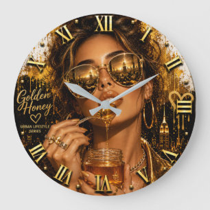 Golden Honey Luxury Fashion Elegant Woman Portrait Large Clock