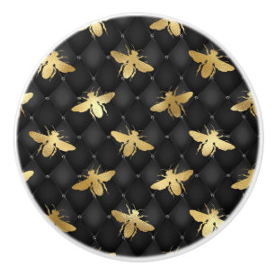 Golden honeybee on black background by pull/knob ceramic knob