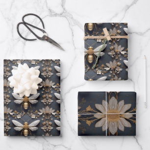 Golden Honeybee Wrapping Paper Sheet