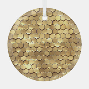 Golden Honeycomb 3D Render Texture Glass Ornament
