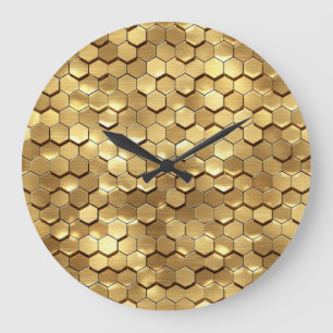 Golden Honeycomb 3D Render Texture Large Clock