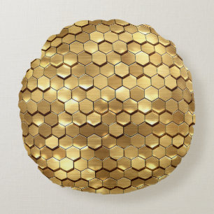Golden Honeycomb 3D Render Texture Round Pillow