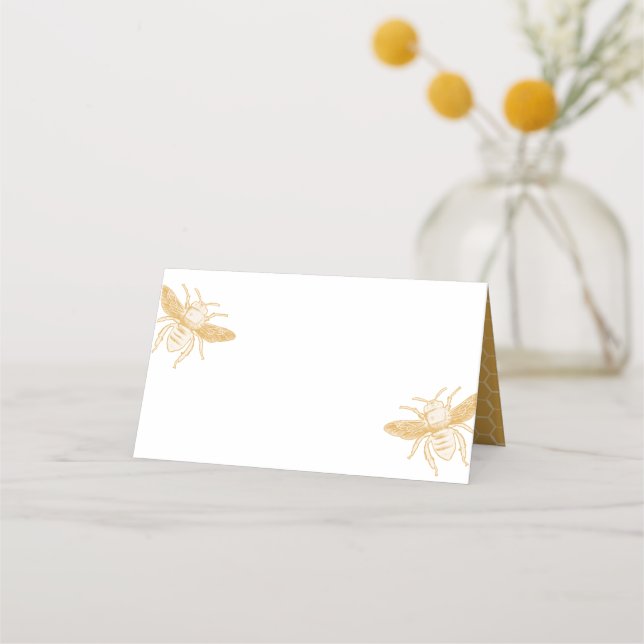 Golden Honeycomb and Bees 2 Place Card (Back)