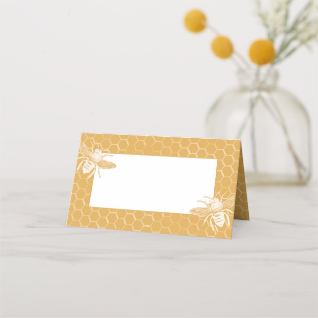 Golden Honeycomb and Bees Place Card (Front)