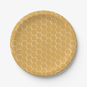 Golden Honeycomb Pattern Paper Plate