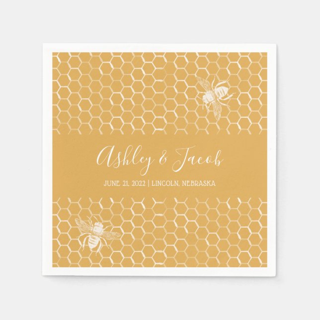 Golden Honeycomb Pattern Wedding Napkin (Front)