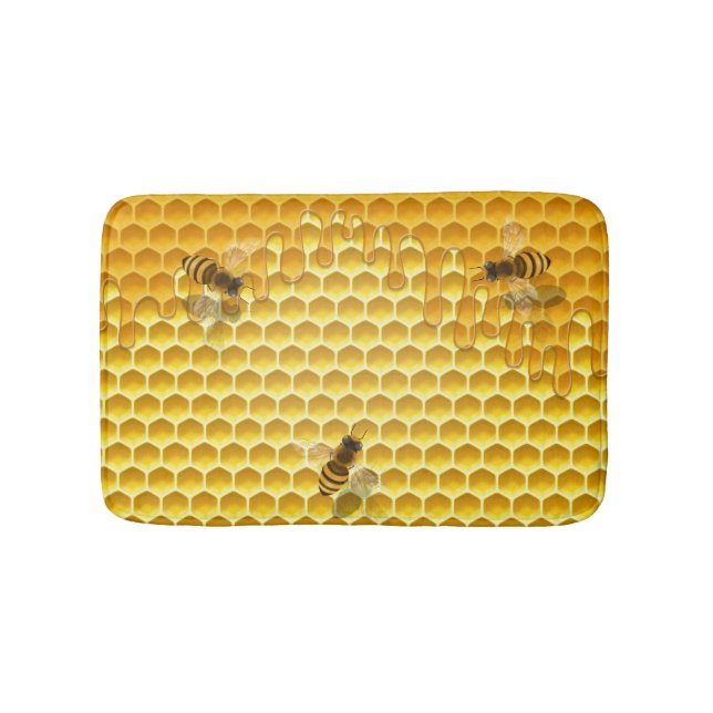 Golden Honeycomb with Beees Customizable Bath Mat (Front)