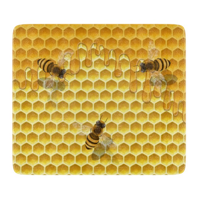 Golden Honeycomb with Beees Customizable Cutting Board (Front)