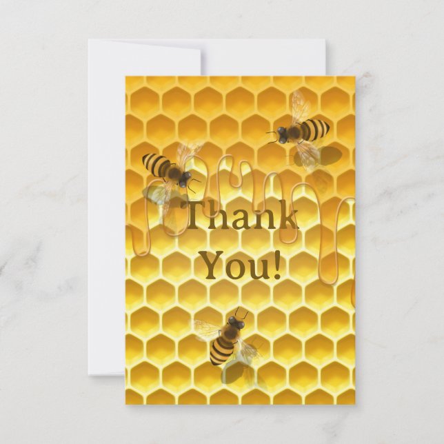 Golden Honeycomb with Honeybees Custom Thank You Card (Front)