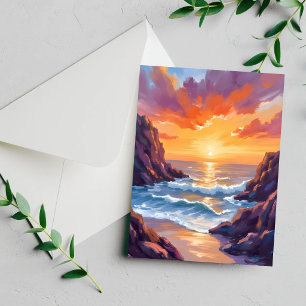 Golden Horizon   Ocean Sunset Watercolor Card