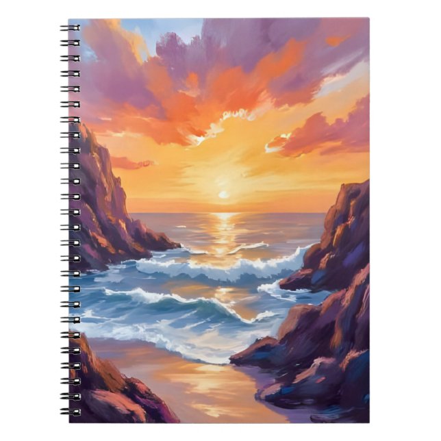 Golden Horizon | Ocean Sunset Watercolor Notebook (Front)